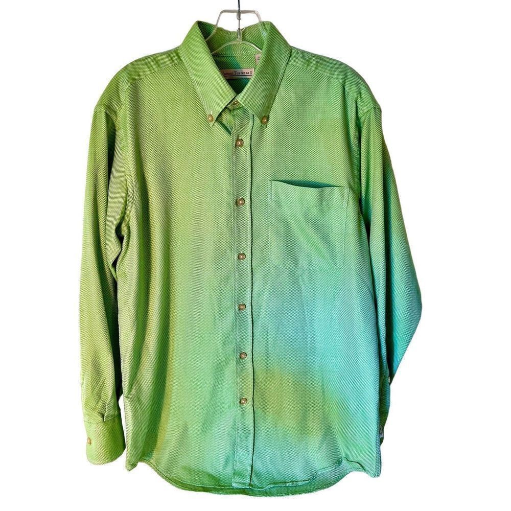James Tattersall Green Jacquard Button Front Long Sleeve Shirt Size Medium